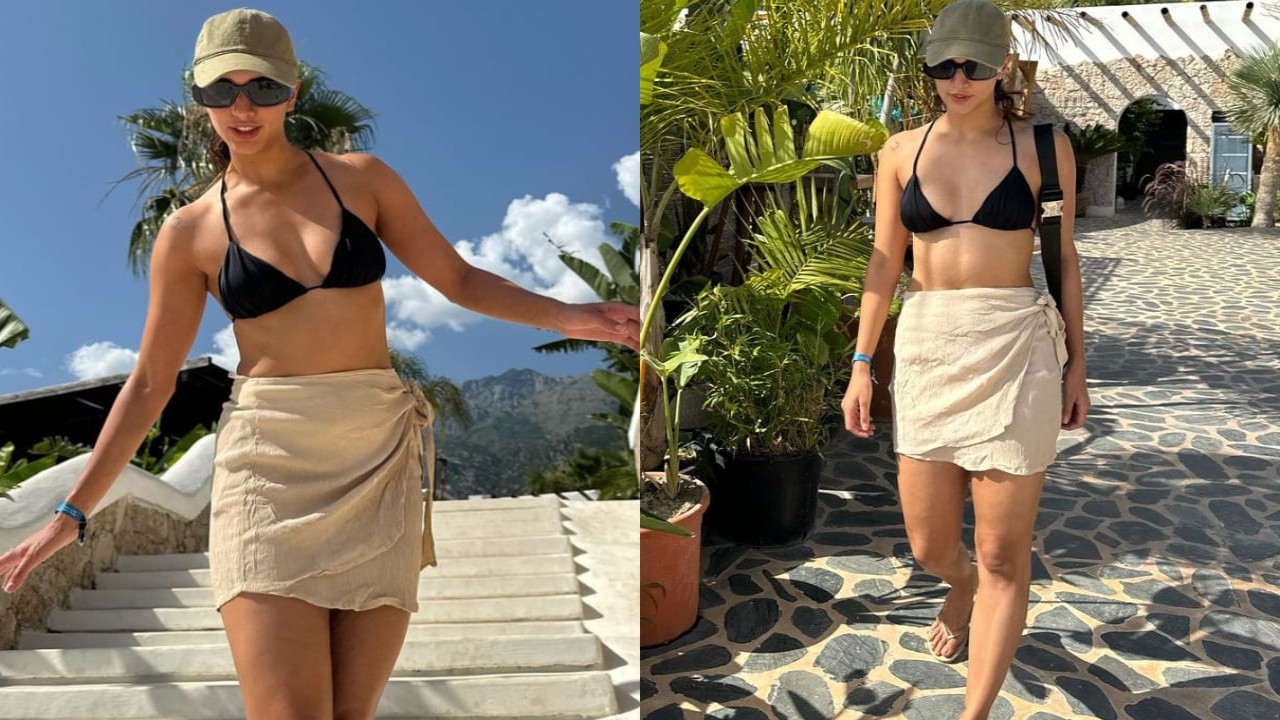 Tripti Dimri in black bikini and white skirt