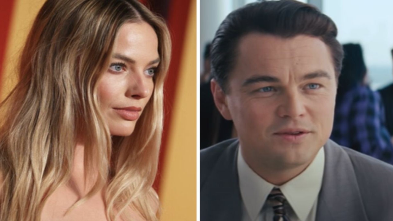 Margot Robbie- Getty Images  and Leonardo DiCaprio- ( Still from the trailer of The Wolf of Wall Street )- Paramount Pictures/ YouTube
