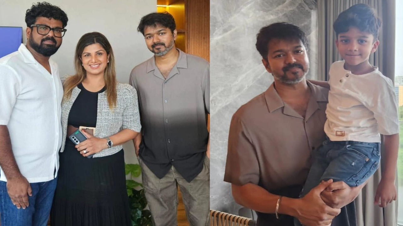 PICS: Thalapathy Vijay meets former Minsara Kanna co-star Rambha and her family in Canada; shares sweet moment with her son