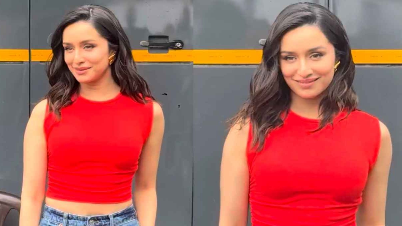 Shraddha Kapoor, Cropped top, red, baggy jeans, denim jeans, pumps, heels, simplicity, bollywood, style, fashion