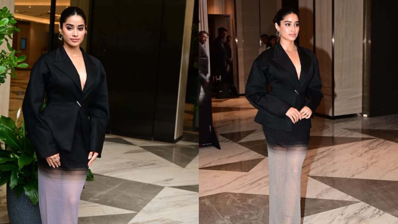 Janhvi Kapoor takes power dressing a notch higher in black blazer and sheer skirt worth Rs 3.60 lakh 