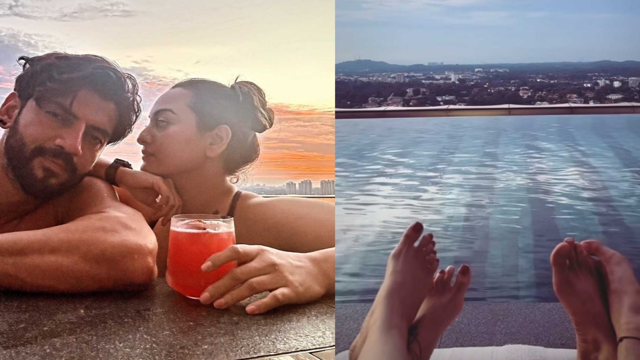 WATCH: Newlyweds Sonakshi Sinha-Zaheer Iqbal click selfie as they enjoy 'beautiful sunsets'; spend quality time by poolside