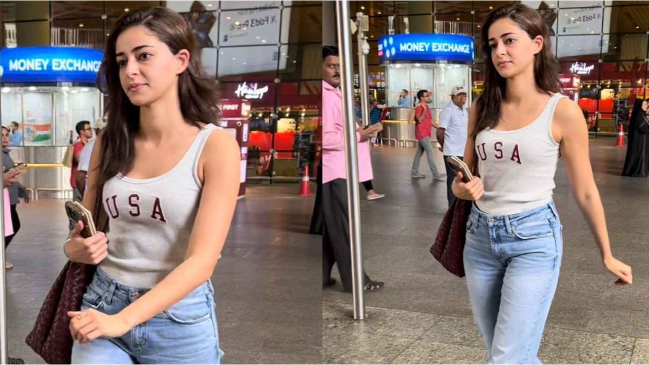 Ananya Panday serves Gen-Z airport fit with white tank top, baggy jeans and high-end Bottega Venetta bag