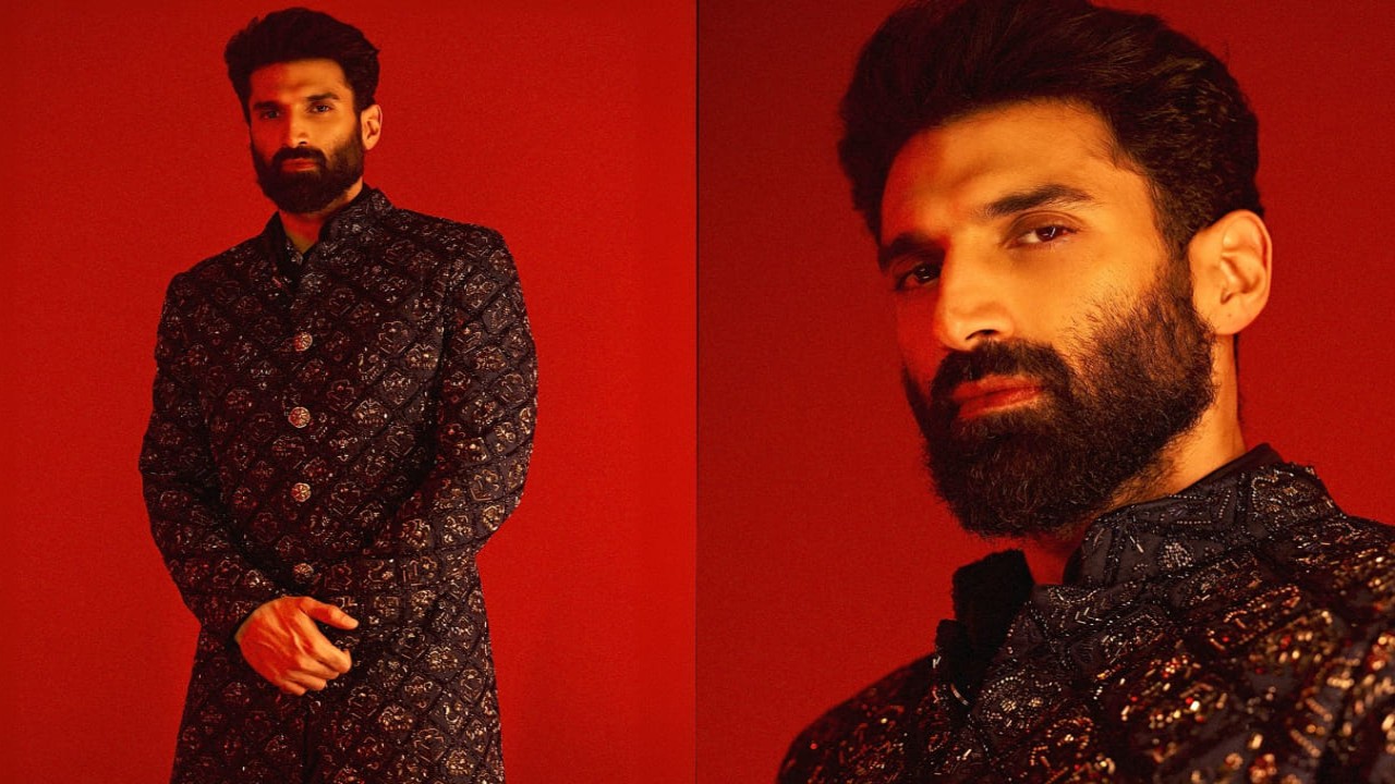 Aditya Roy Kapur in navy blue sherwani by Kunal Rawal 