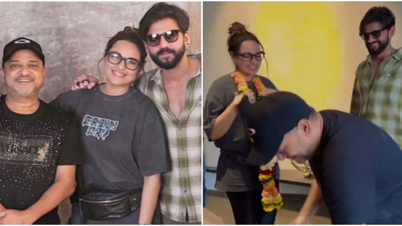 WATCH: Sonakshi Sinha-Zaheer Iqbal welcomed by music director Sajid Khan with garlands; actress quips, ‘Wapas karwaoge shaadi?’