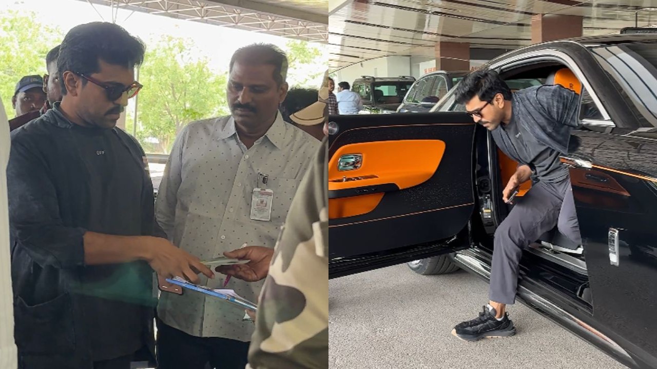 Ram Charan makes stylish entry at Hyderabad airport with family in his brand new Rolls Royce Spectre worth Rs 7.5 crore