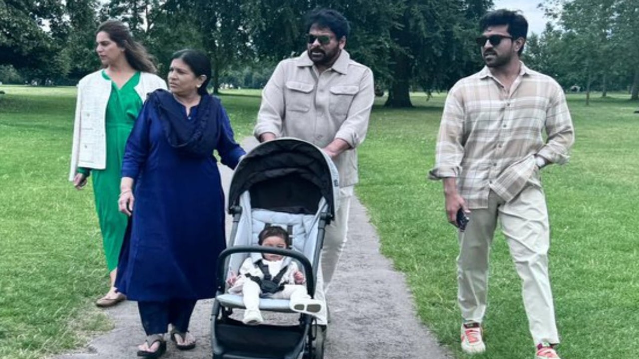 Chiranjeevi relishes a 'serene moment' as he takes a stroll at Hyde Park with little one Klin Kaara, son Ram Charan and family