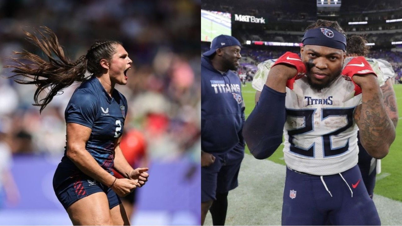  Ravens’ Derrick Henry Reacts to USA Rugby Star Ilona Maher’s Viral Stiff Arm in 2024 Paris Olympics 