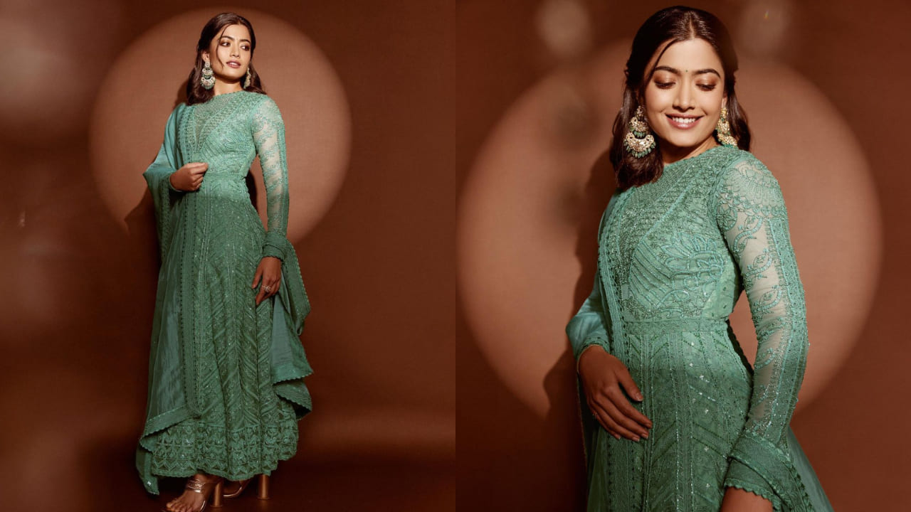 Rashmika Mandanna in green anarkali