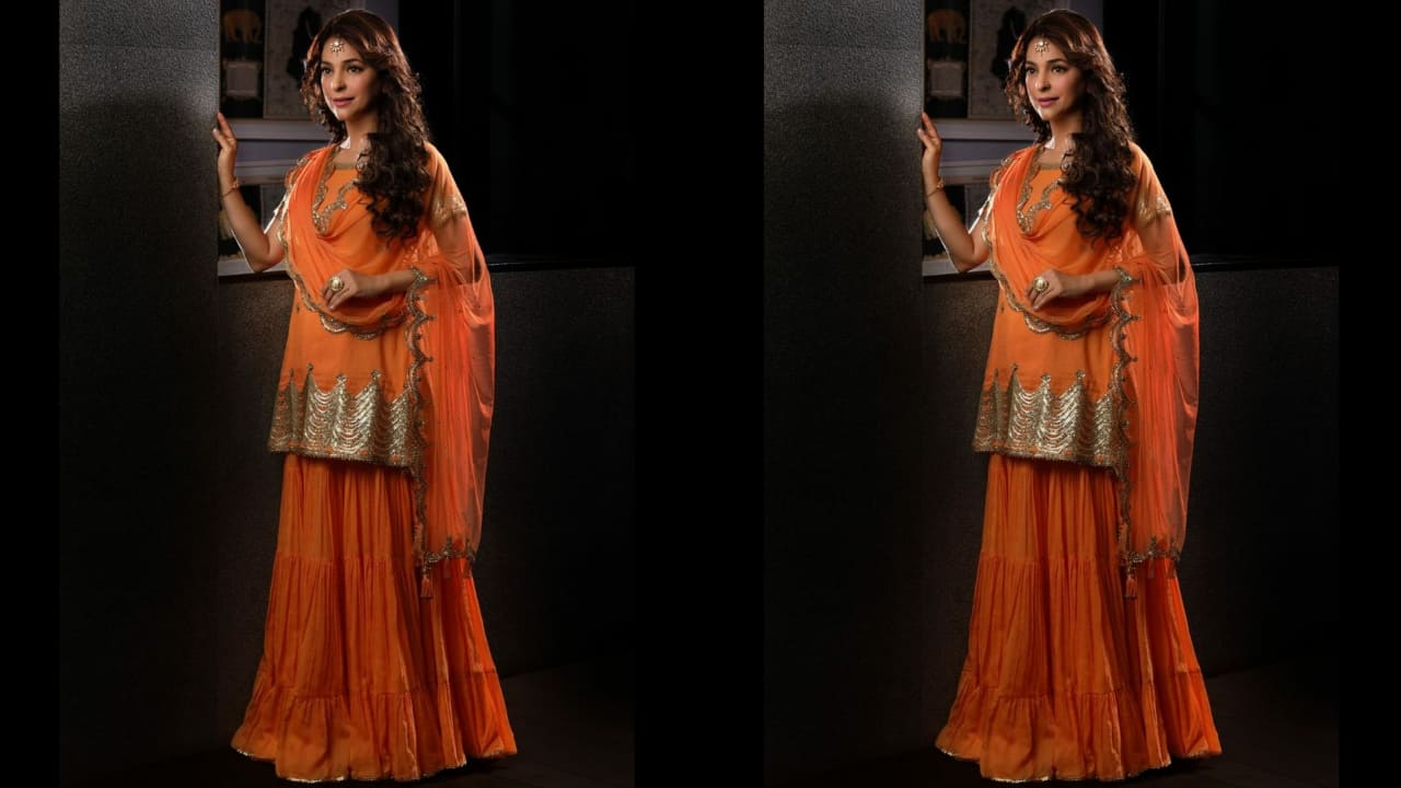 Juhi Chawla in orange sharara set