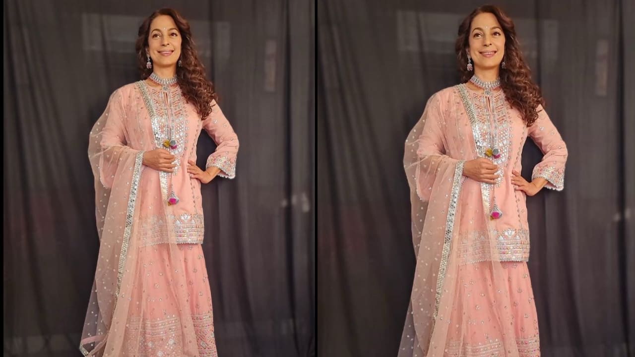 Juhi Chawla in peach sharara set