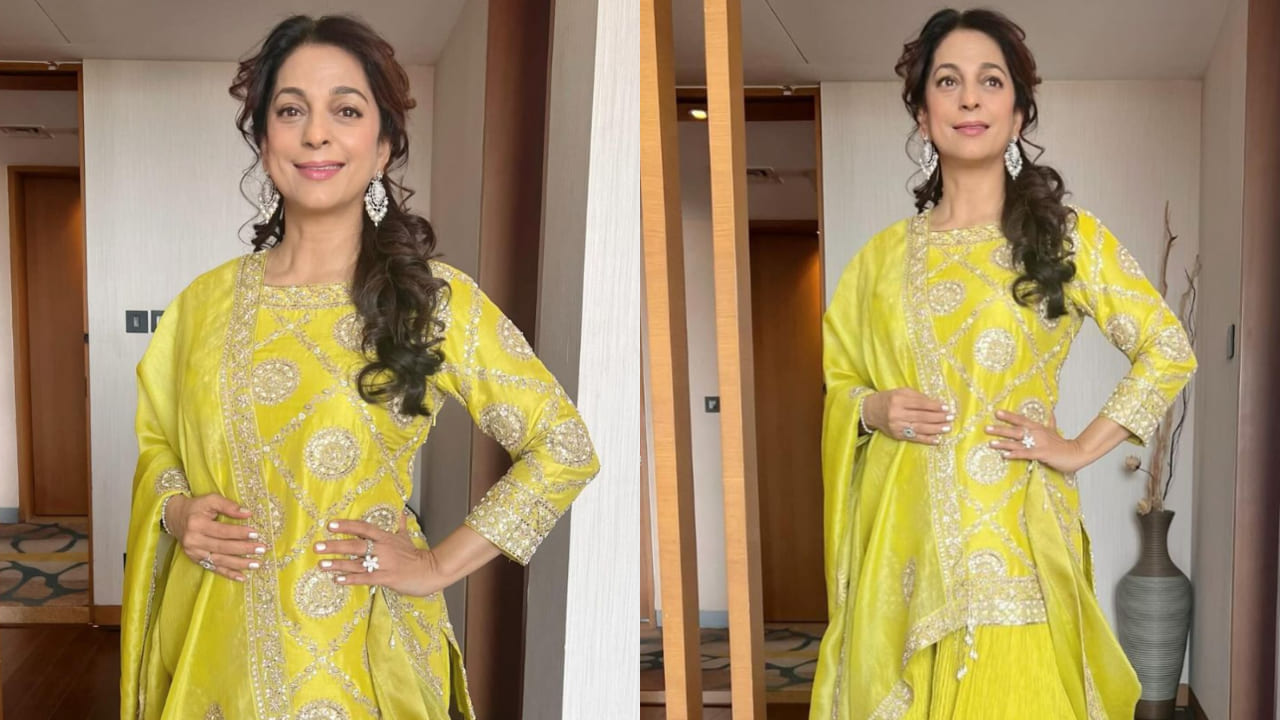 Juhi Chawla in neon yellow sharara set 