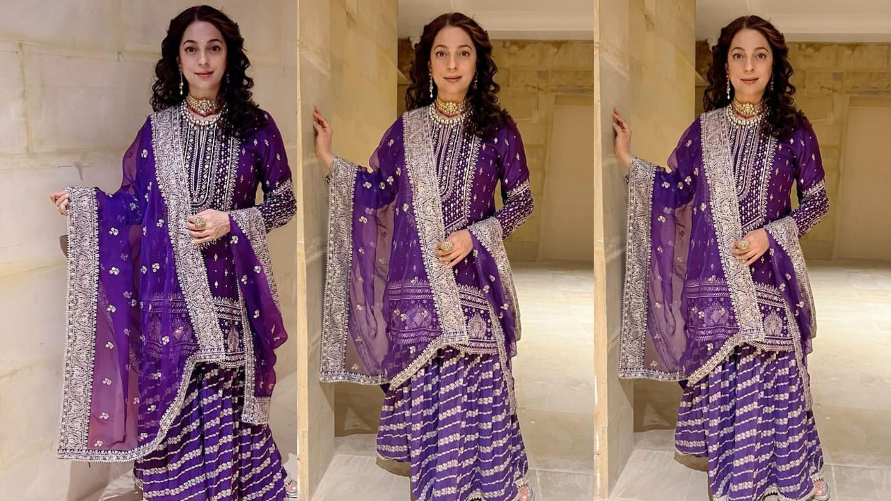 Juhi Chawla in purple sharara set