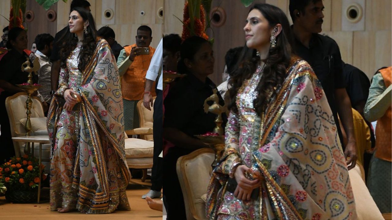 Shloka Mehta Ambani serves a regal look (Credit: Viral Bhayani)