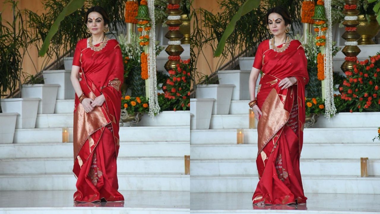 Nita Ambani weaves ethereal elegance in Banarasi red saree (PC: Viral Bhayani)