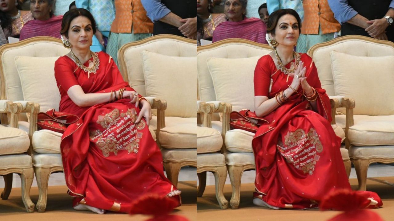 Nita Ambani sets the stage for wedding wear in Banarasi red saree with ...