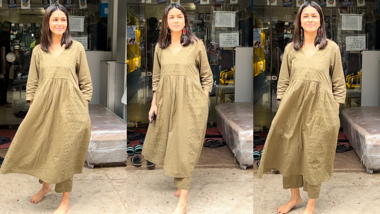 Mrunal Thakur in olive green kurta set 