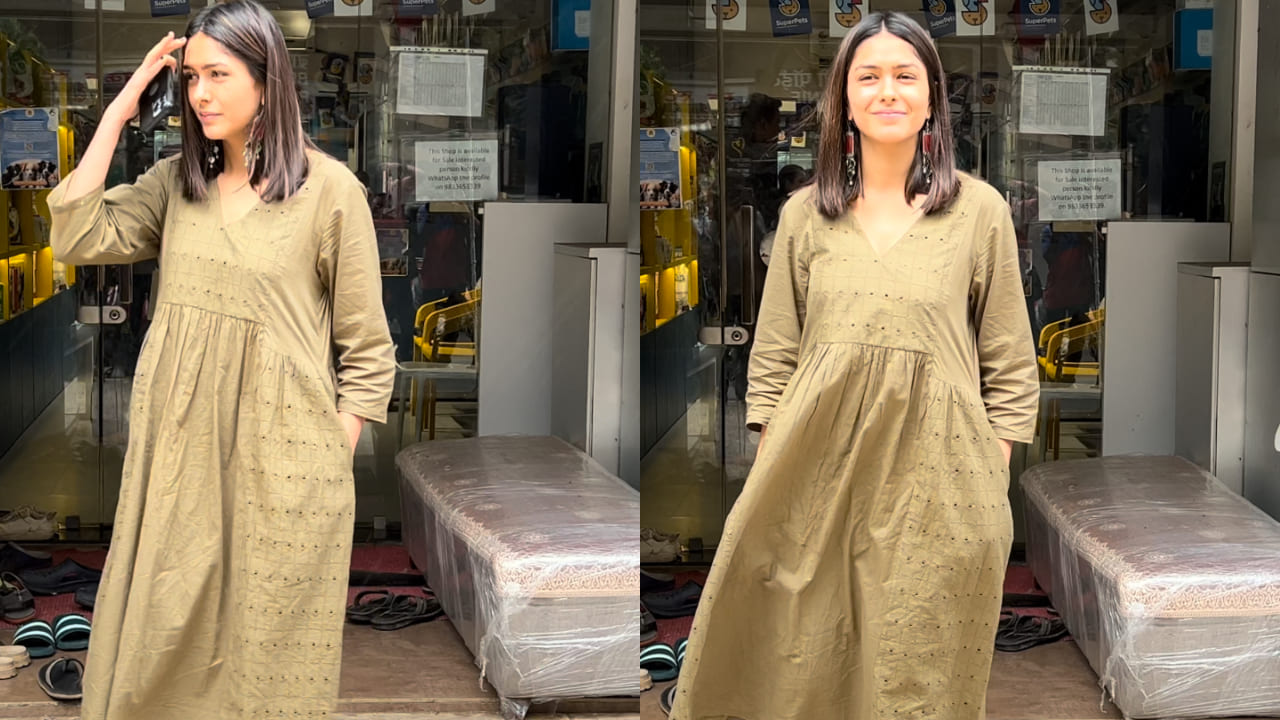 Mrunal Thakur in olive green kurta set 