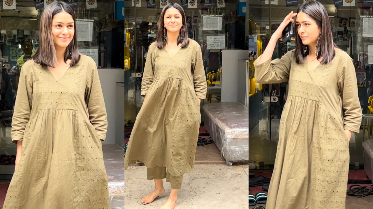 Mrunal Thakur in olive green kurta set 