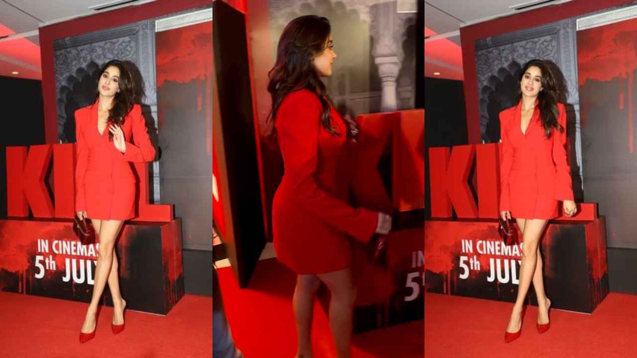 Janhvi Kapoor is dressed to 'Kill' for film's screening in Prabal Gurung’s red blazer dress (PC: Viral Bhayani, Varinder Chawla)