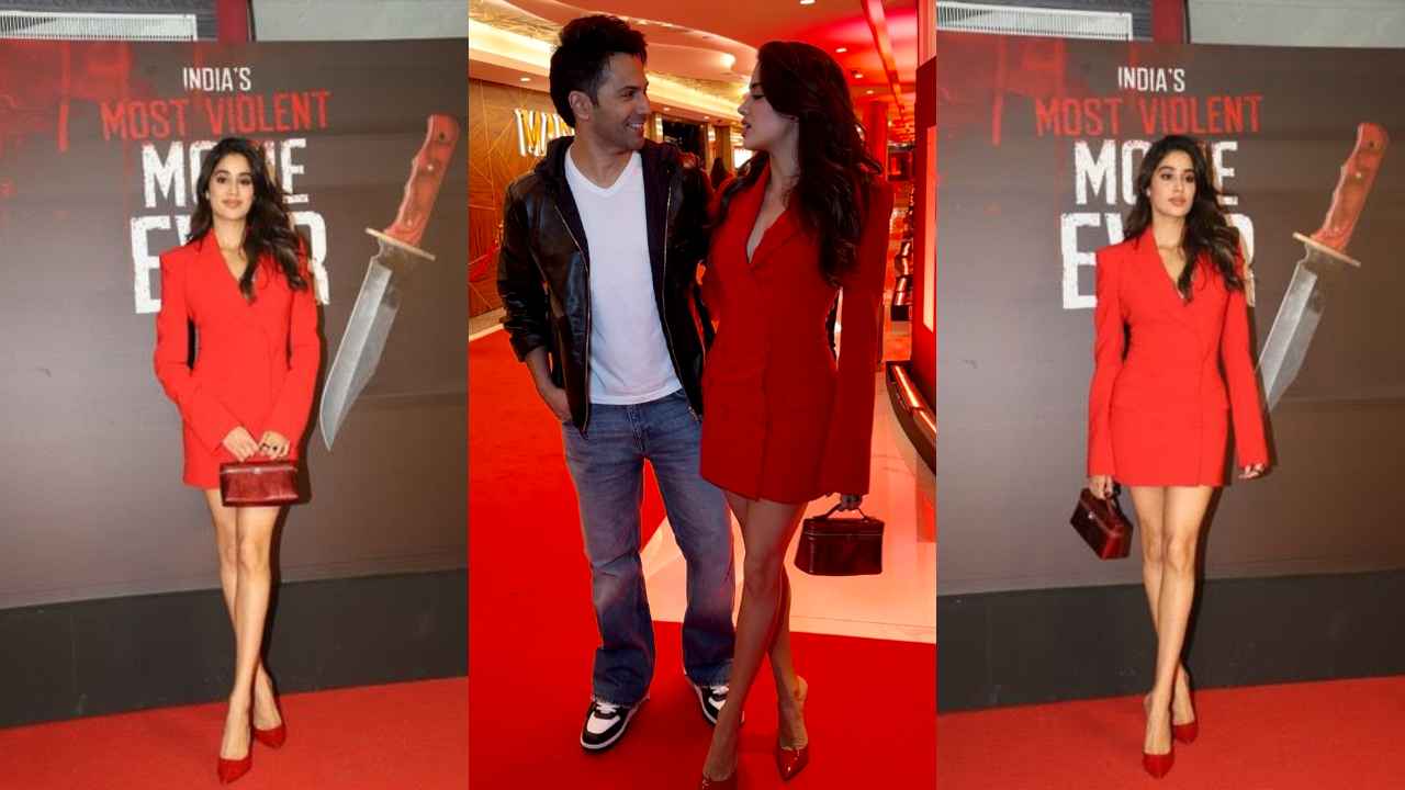 Janhvi Kapoor is dressed to 'Kill' for film's screening in Prabal Gurung’s red blazer dress (PC: Viral Bhayani, Varinder Chawla)