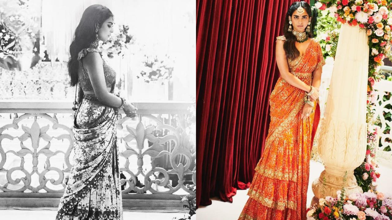 Isha Ambani adds Gujarati touch to her orange ruffled saree with ...