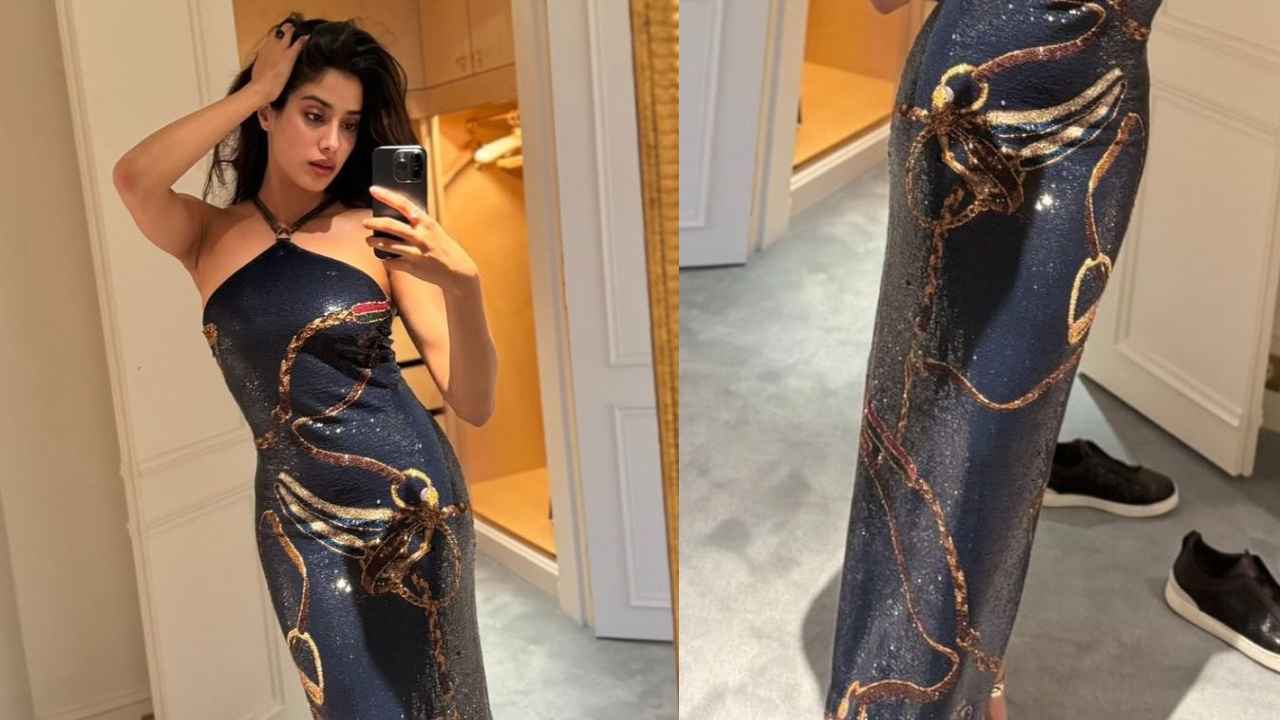 Janhvi Kapoor’s dazzling dark blue halter neck Ralph Lauren gown look is enough to make us go weak in the knees  (PC: AmI Patel Instagram)