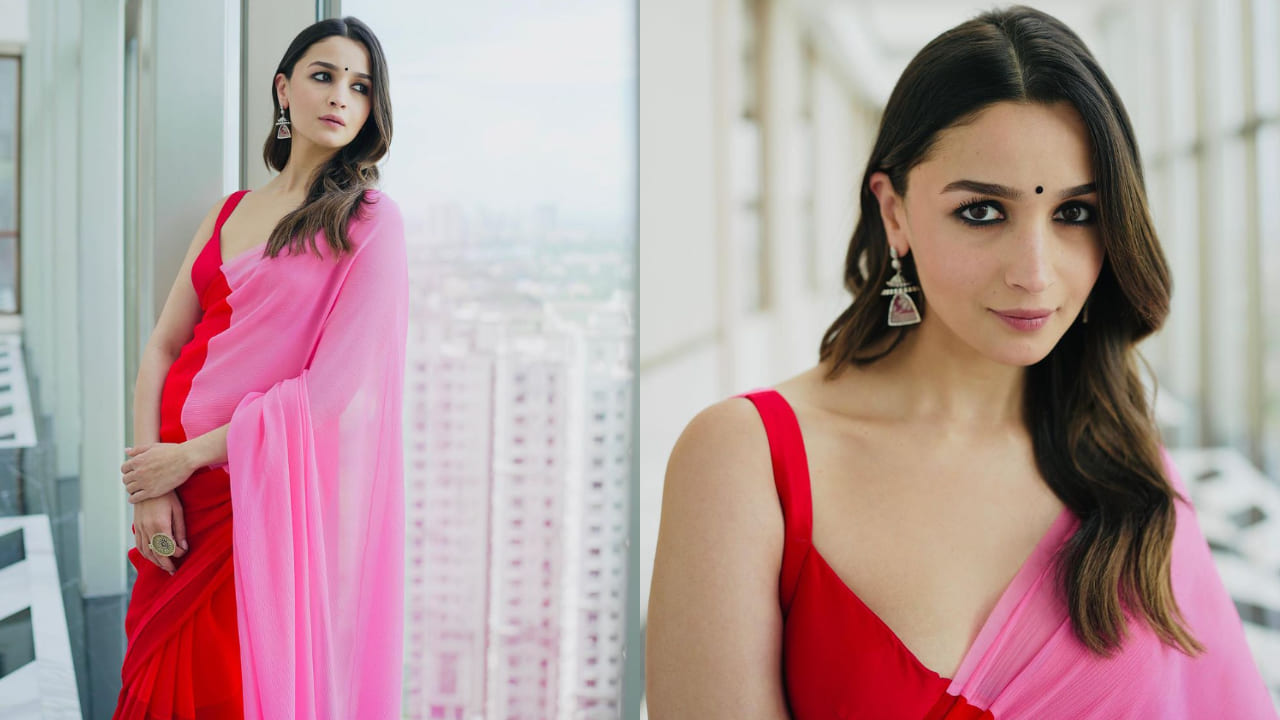 Alia Bhatt in red and pink saree 