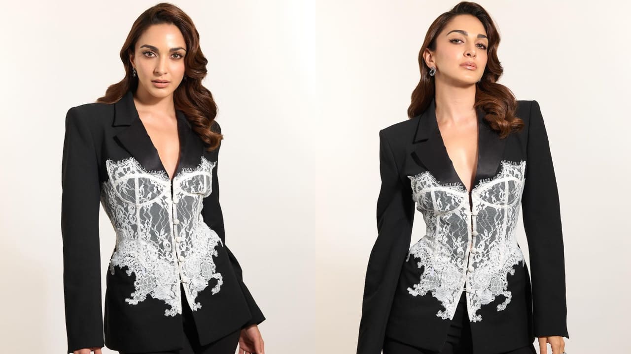 Kiara Advani in black pantsuit with corset details