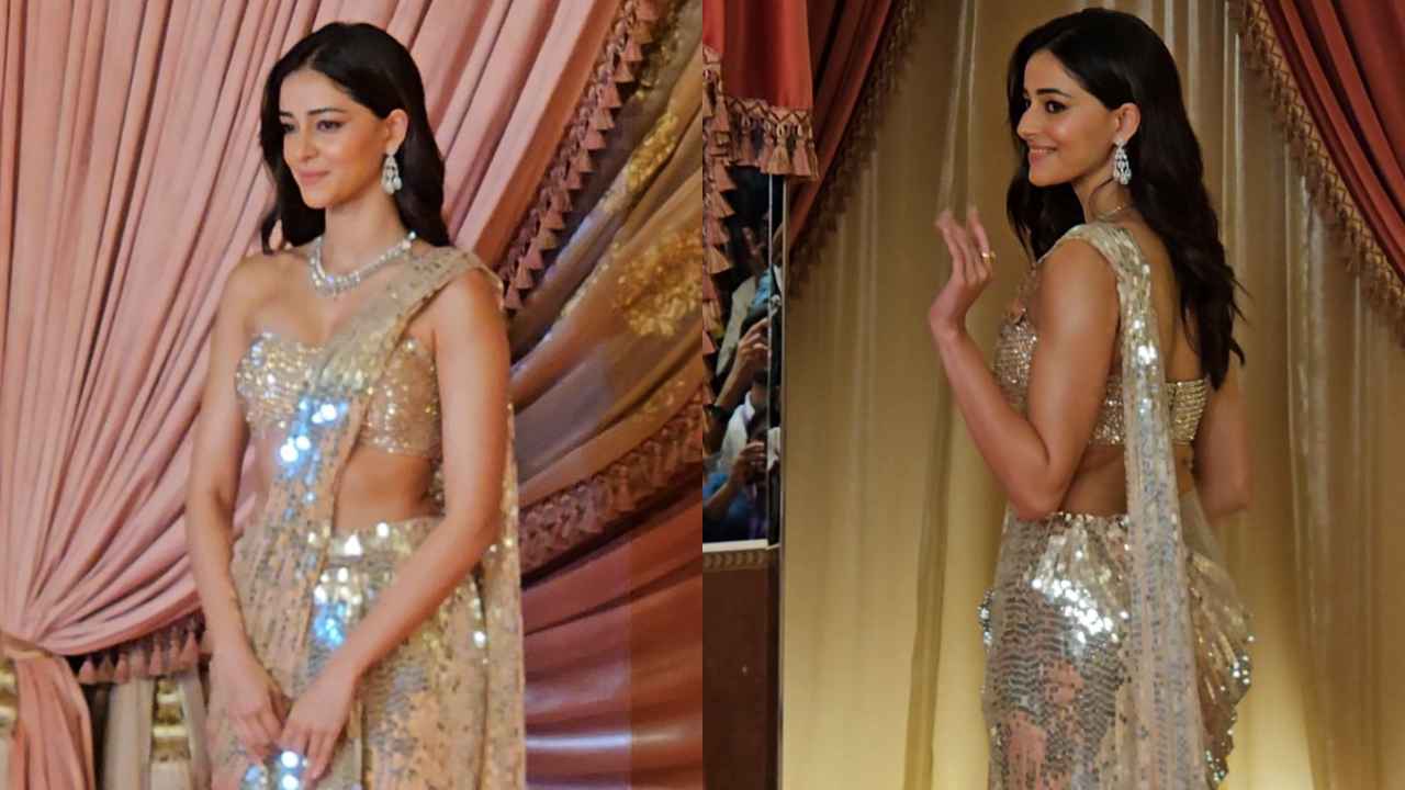 Anant Ambani-Radhika sangeet: Ananya Panday shines in MM saree but heart purse steals spotlight (PC: Viral Bhayani, Varinder Chawla)