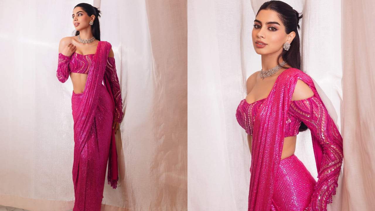 Khushi Kapoor in pink sequin saree 