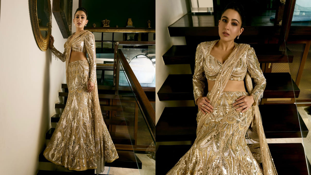 Sara Ali Khan in golden saree 