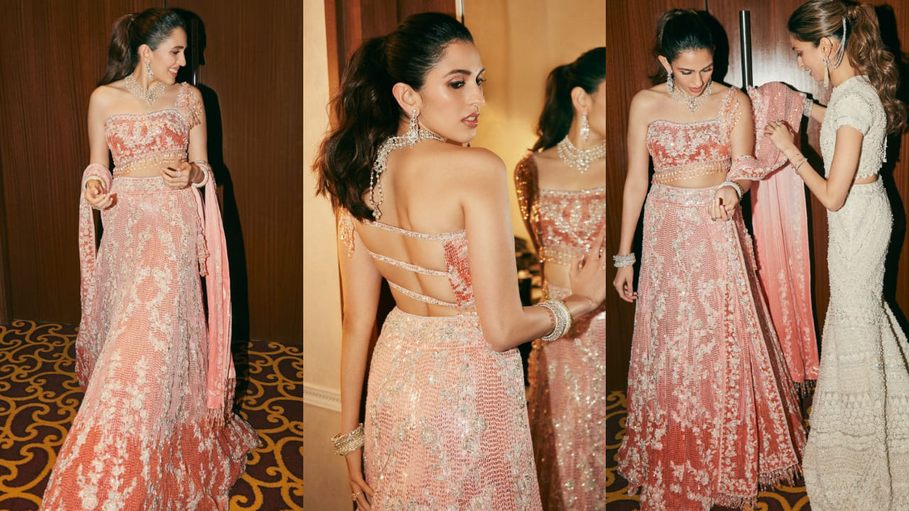 Shloka Mehta in coral lehenga inspired by Bole Chudiyan song