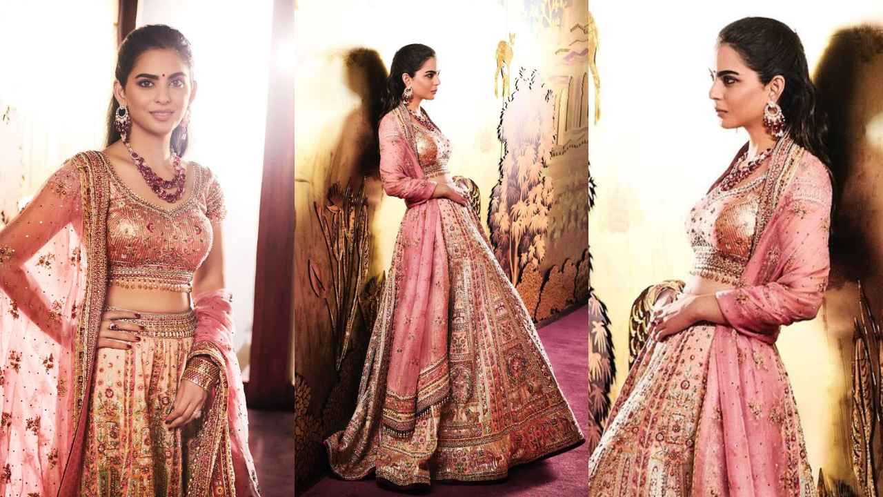 Isha Ambani delights in Tarun Tahiliani lehenga but her pink diamonds have us gasping for breath (PC: Anaita Shroff Adajania Instagram)