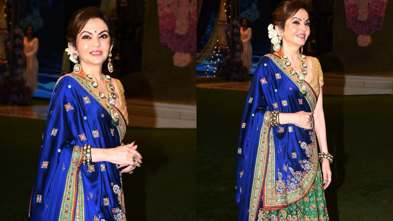 Nita Ambani in green and blue lehenga saree