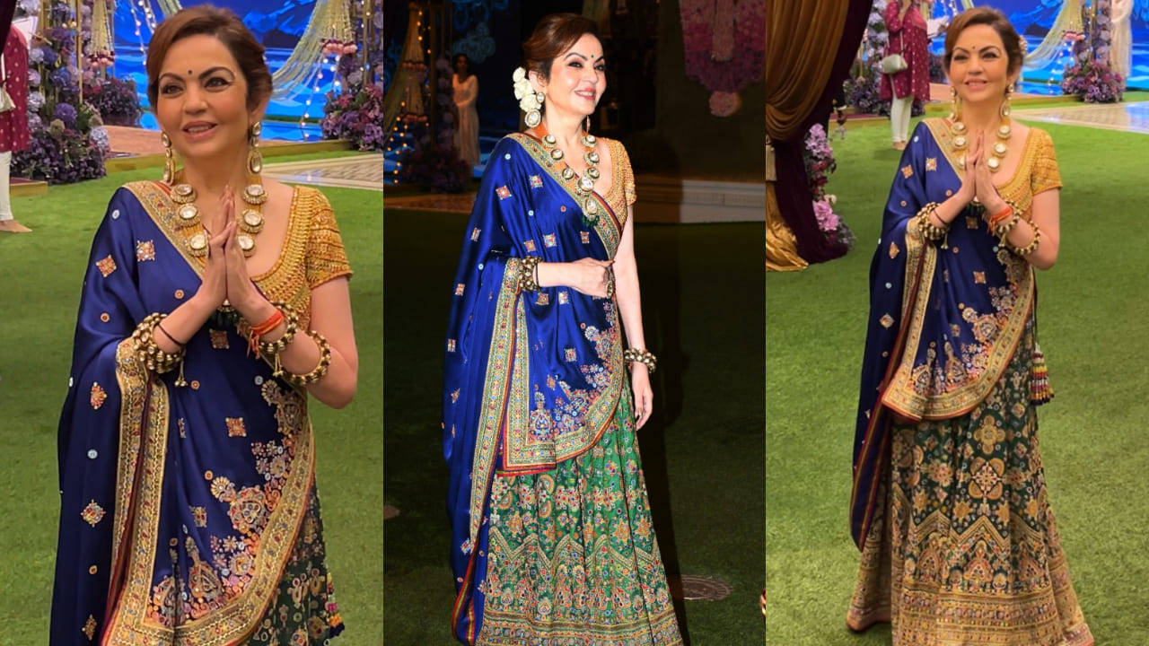 Nita Ambani in green and blue lehenga saree