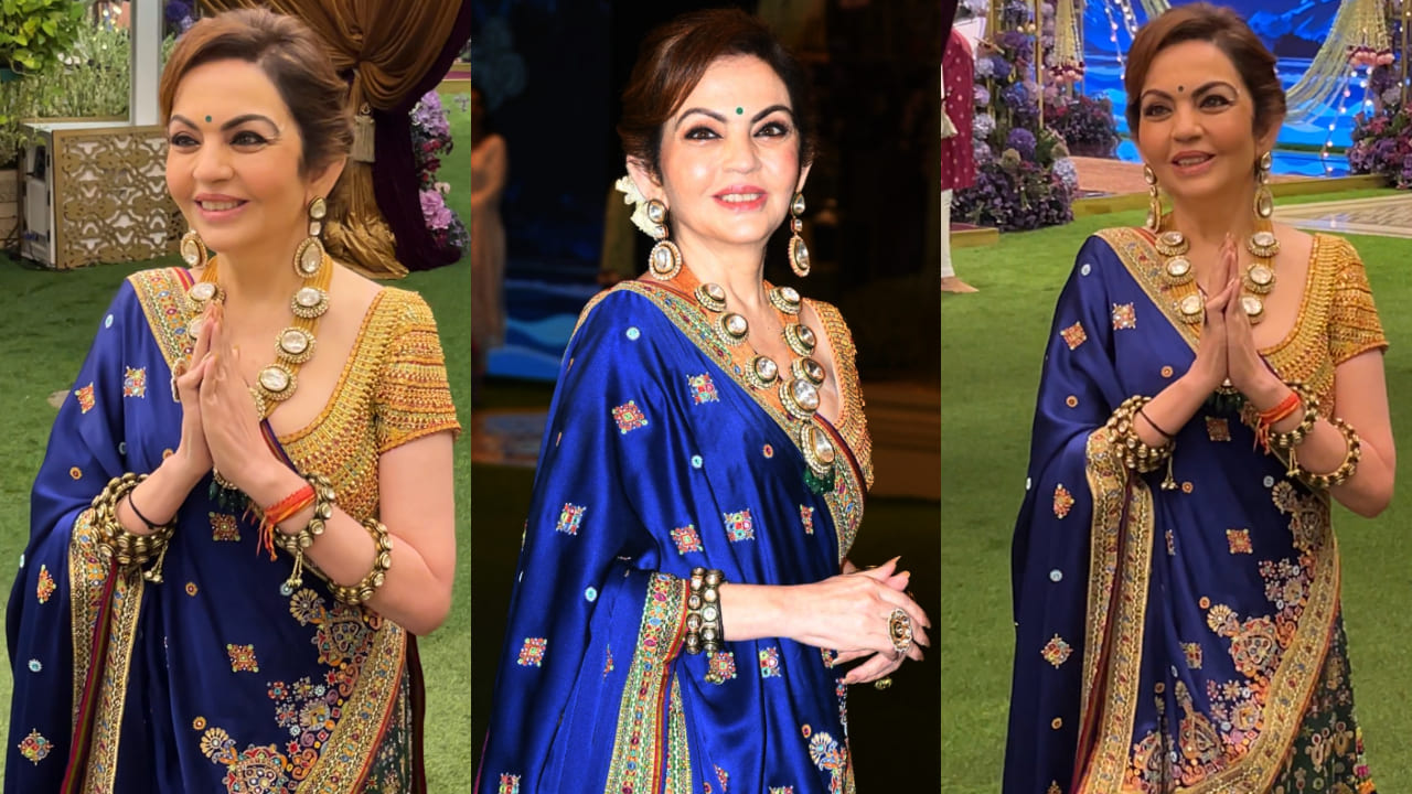 Nita Ambani in green and blue lehenga saree