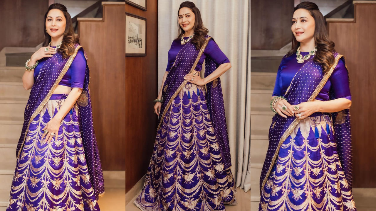 Madhuri Dixit in purple lehenga