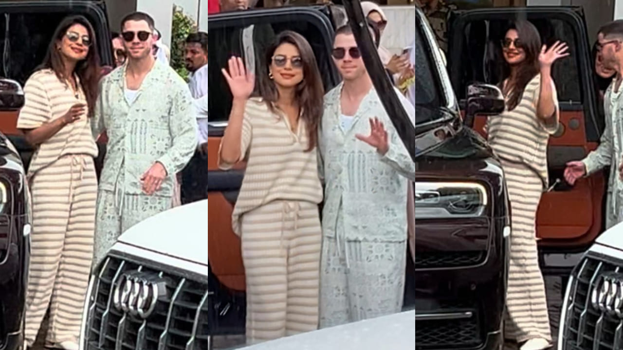 Priyanka Chopra arrives in Mumbai in tan and cream co-ord set