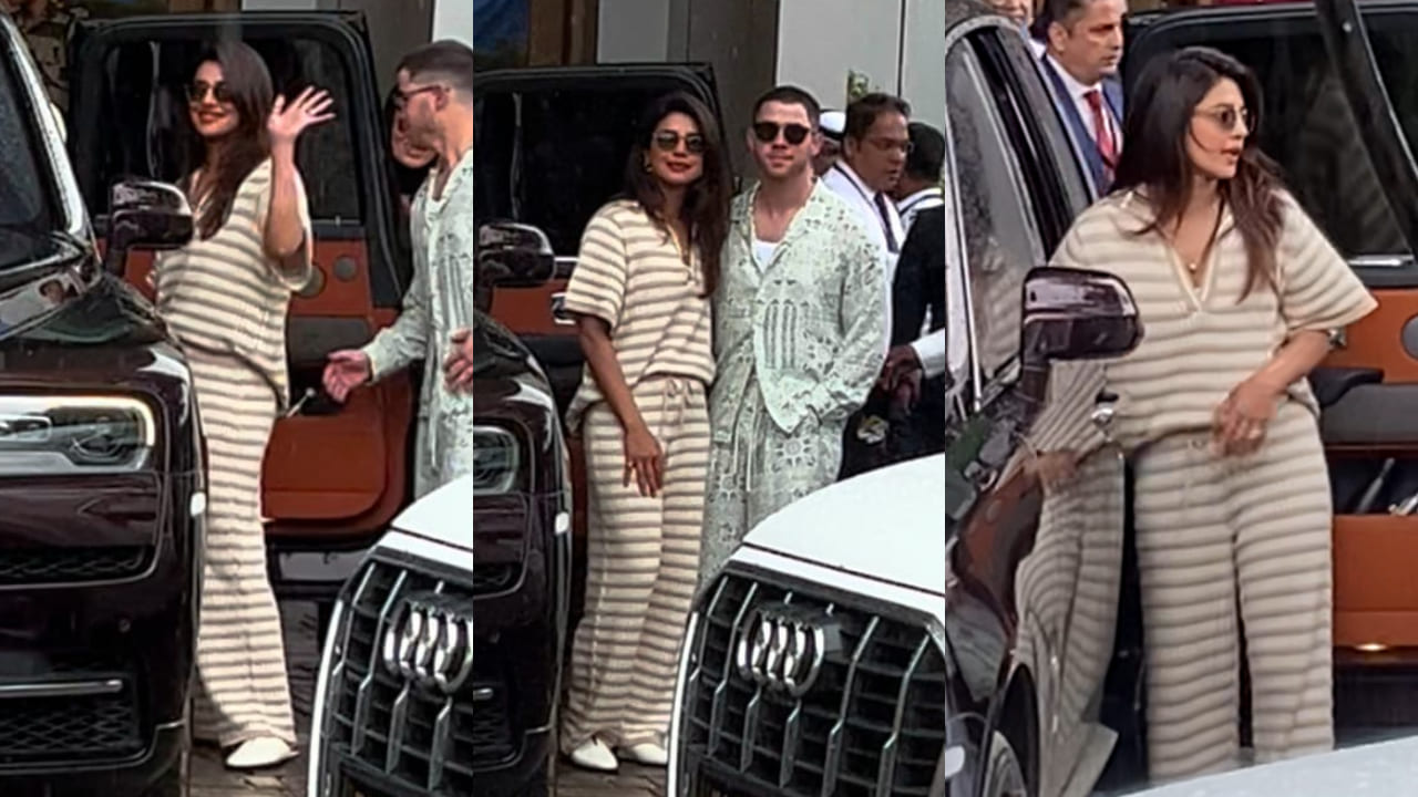 Priyanka Chopra arrives in Mumbai in tan and cream co-ord set