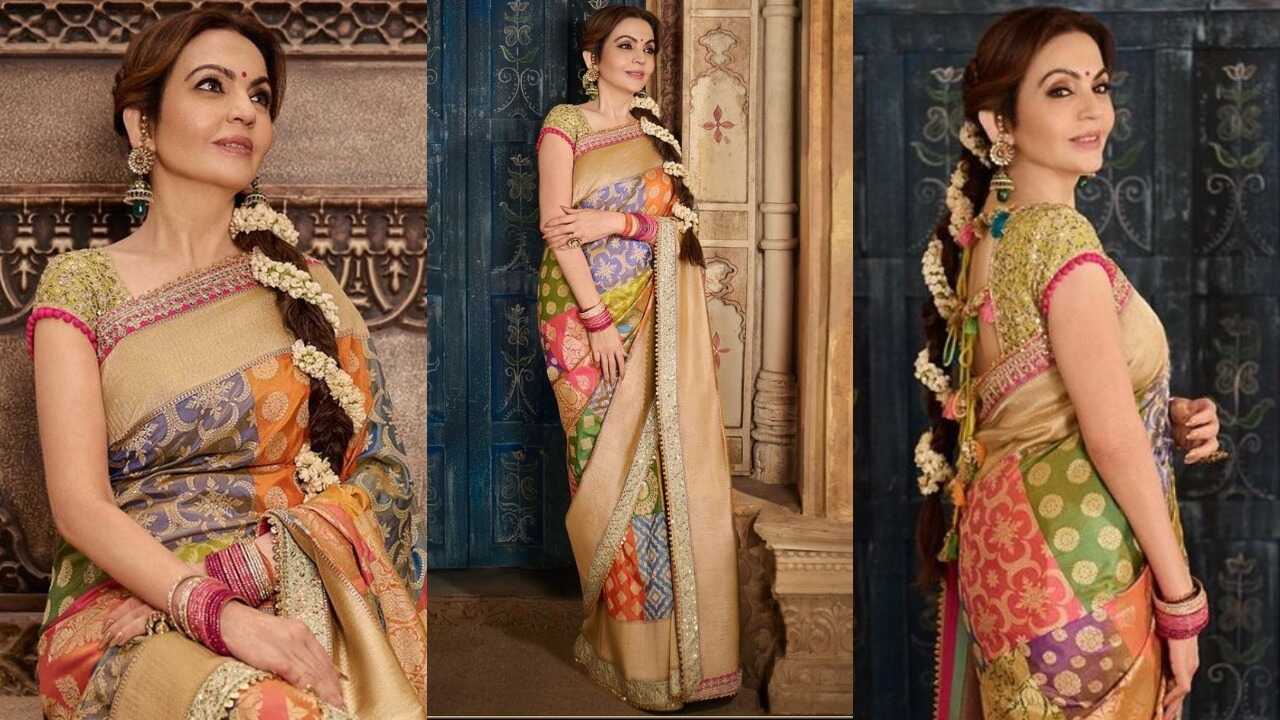 Nita Ambani Banarasi saree look (PC: Manish Malhotra Instagram, Sam & Ekta)