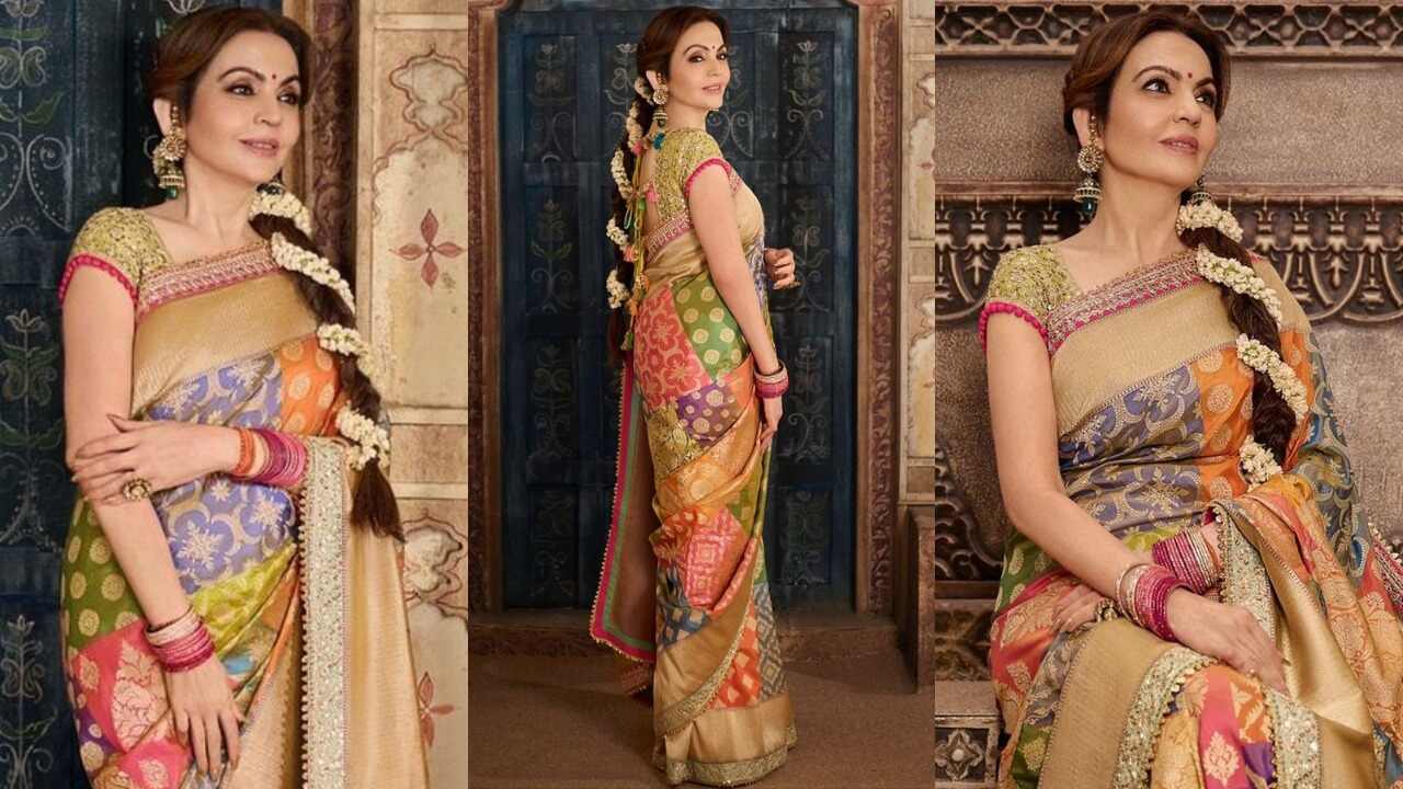 Nita Ambani Banarasi saree look (PC: Manish Malhotra Instagram, Sam & Ekta)