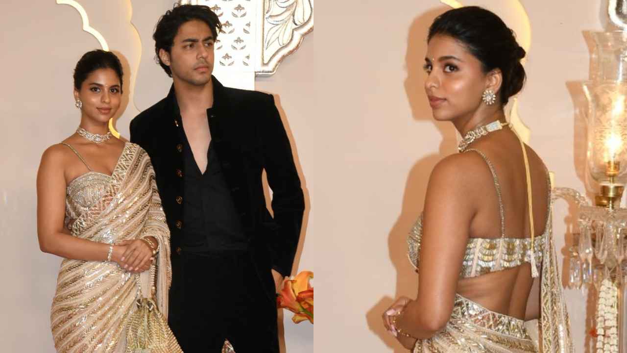 Anant Ambani-Radhika Merchant wedding: Suhana Khan exudes regality by repeating her sparkling gold Manish Malhotra saree (PC: Viral Bhayani)