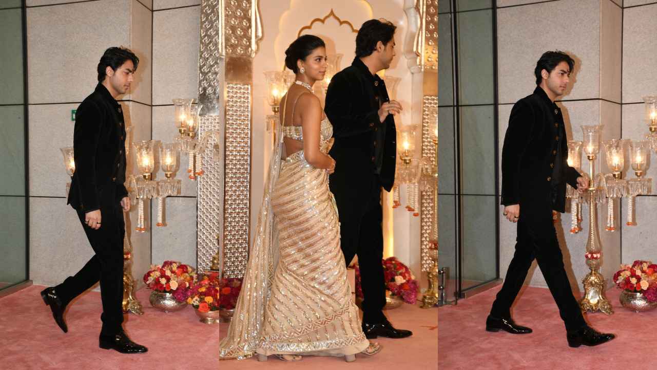 Anant Ambani-Radhika Merchant wedding: Suhana Khan exudes regality by repeating her sparkling gold Manish Malhotra saree (PC: Viral Bhayani)