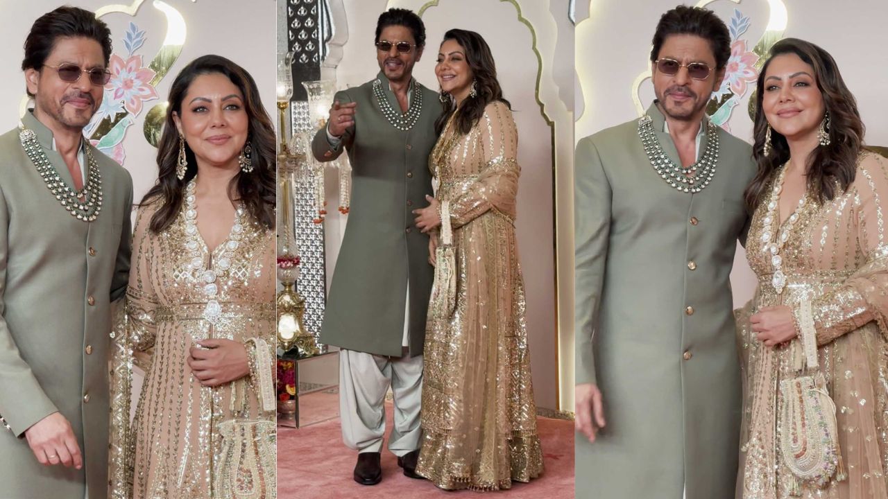 SRK and Gauri Khan looked royal in custom Manish Malhotra ensembles (PC: Viral Bhayani)