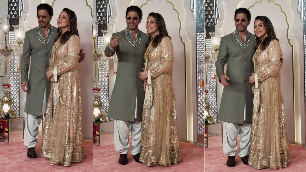 SRK and Gauri Khan looked royal in custom Manish Malhotra ensembles (PC: Viral Bhayani)