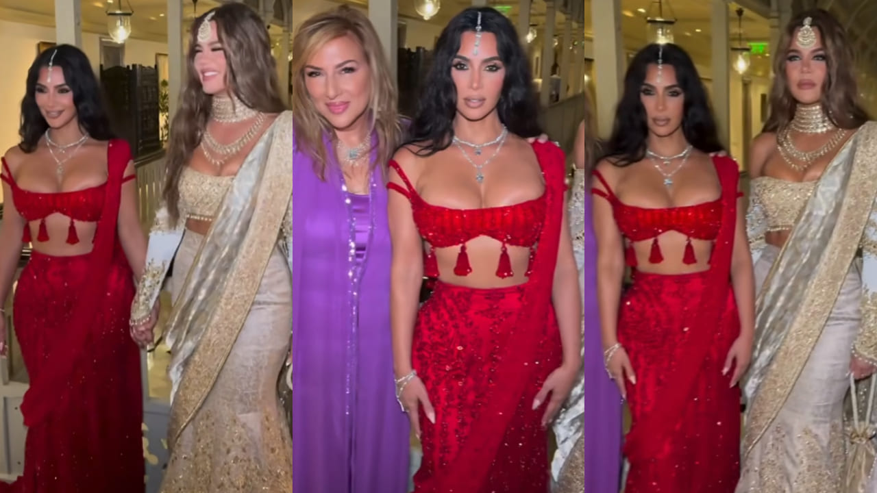 Kim Kardashian in red saree 