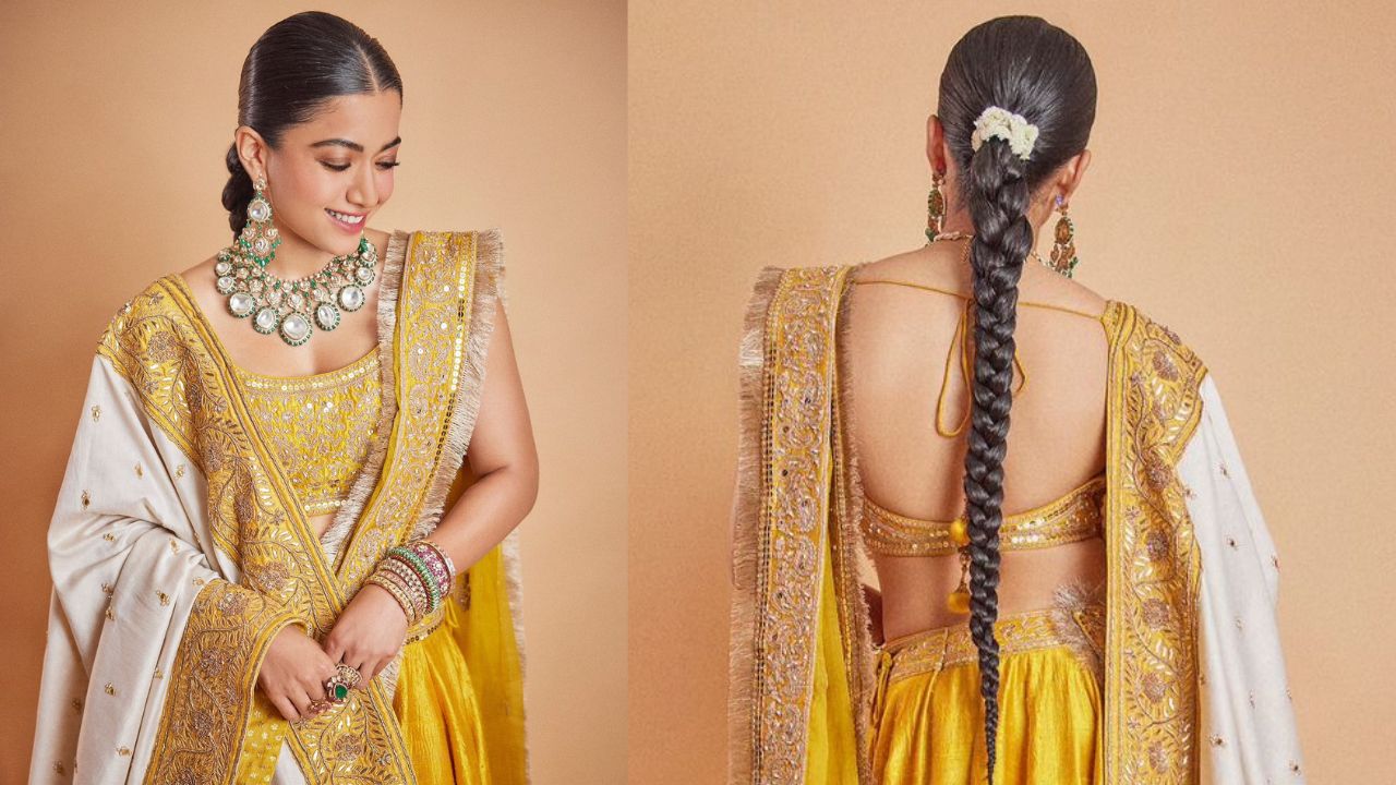 Rashmika styles yellow silk lehenga with 2 dupattas (PC: Rashmika Mandanna Instagram)