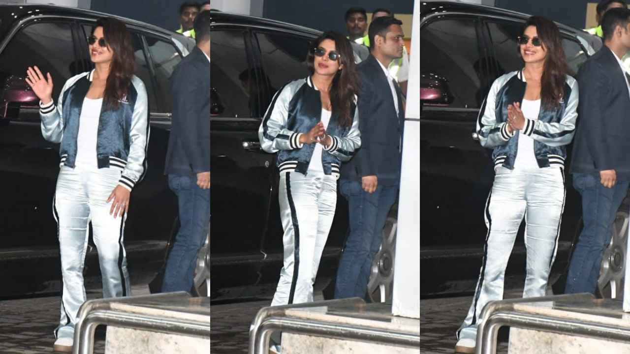 Priyanka Chopra Jonas wears comfortable co-ord set with white sneakers for a cool airport look (PC: Viral Bhayani)