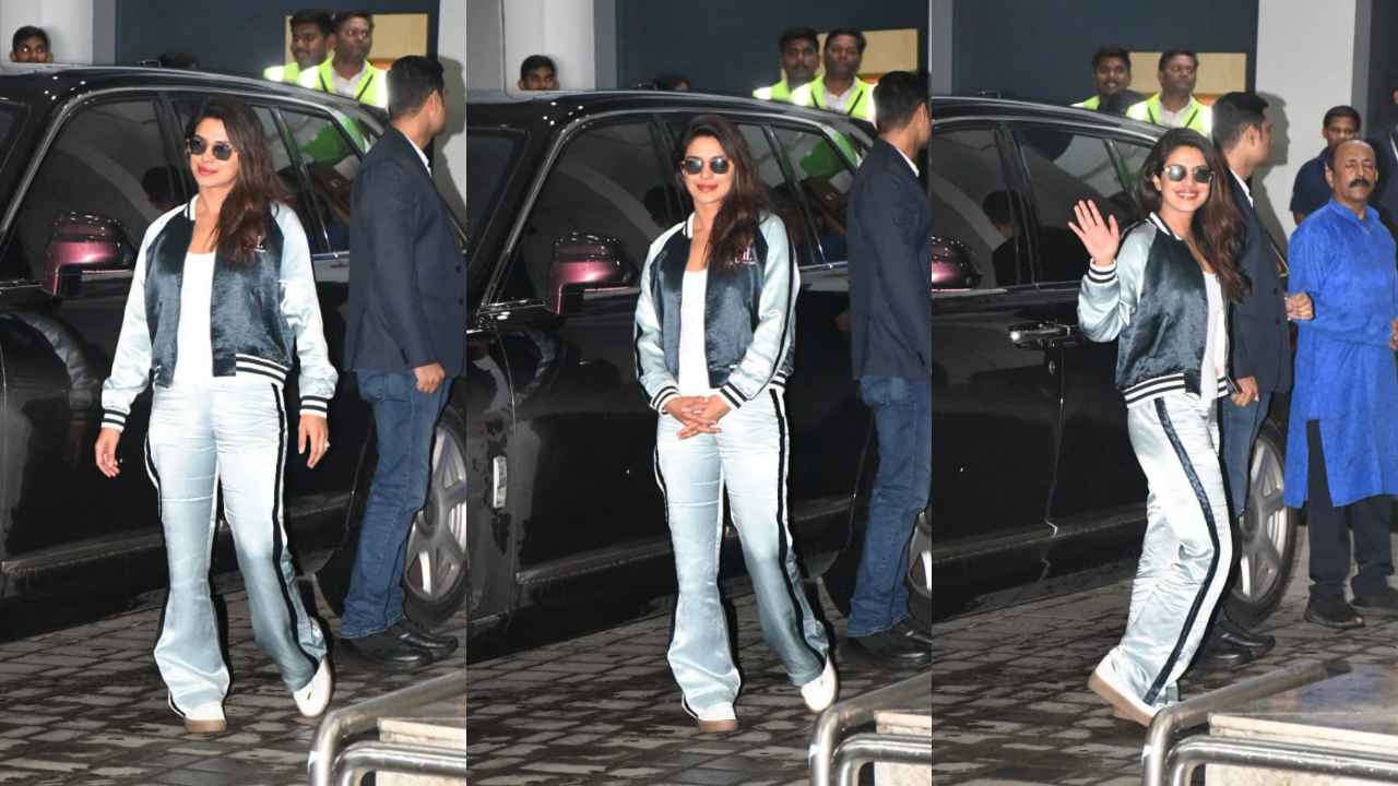 Priyanka Chopra Jonas wears comfortable co-ord set with white sneakers for a cool airport look (PC: Viral Bhayani)